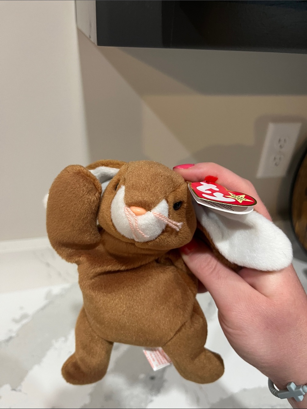 Ty Brown and White Bunny Beanie Buddy Plush (Ears 1995)